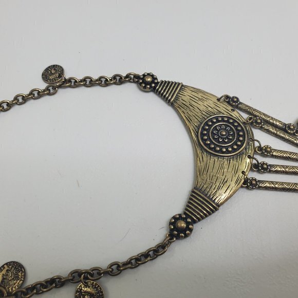 Boho Necklace Dangle Fringe Charms‎ Coin Gold Tone - Picture 4 of 7